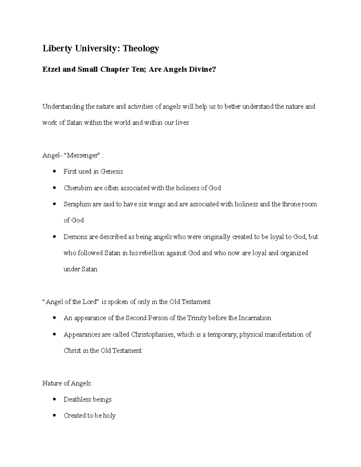 Theology Etzel and Small Chapter Ten Notes - Liberty University ...