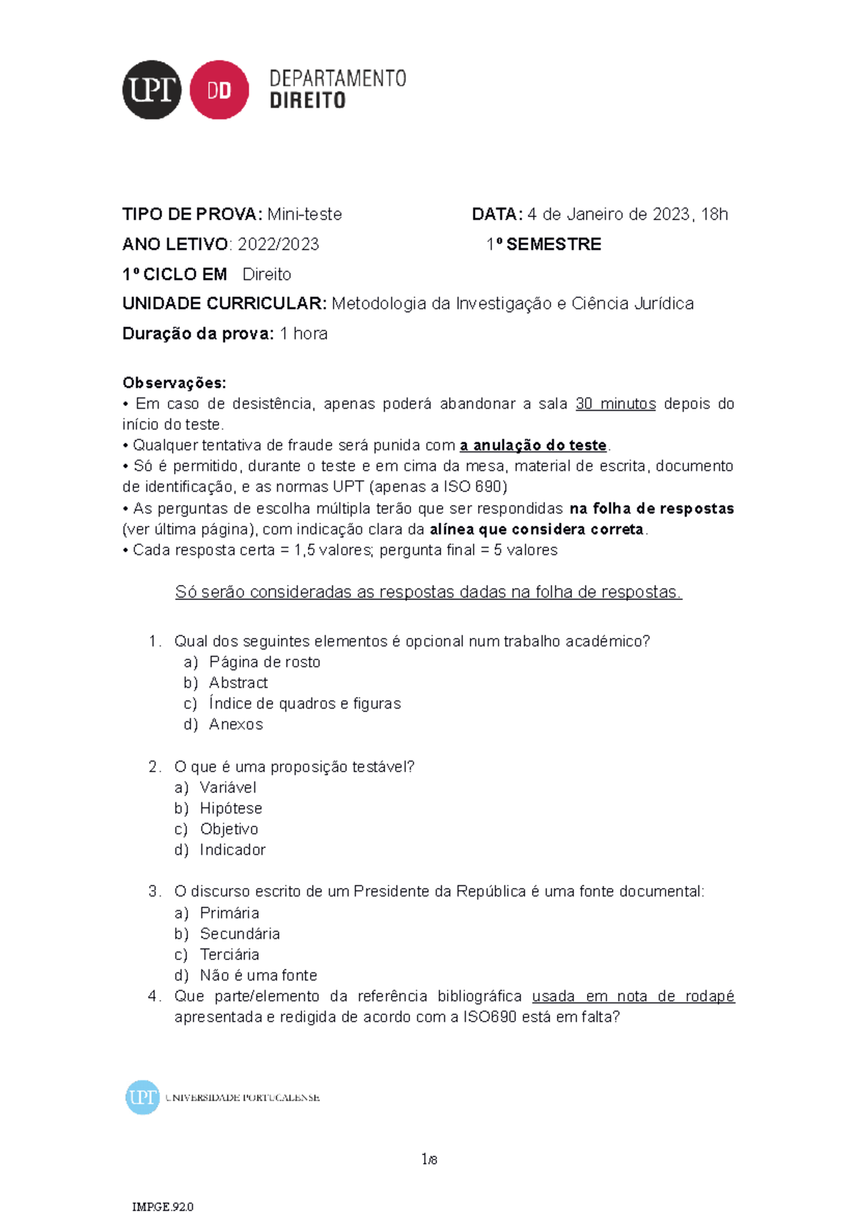 Mini Teste Metodologia Com Critérios Dez2017 Pps Normal B Com Corr Fim