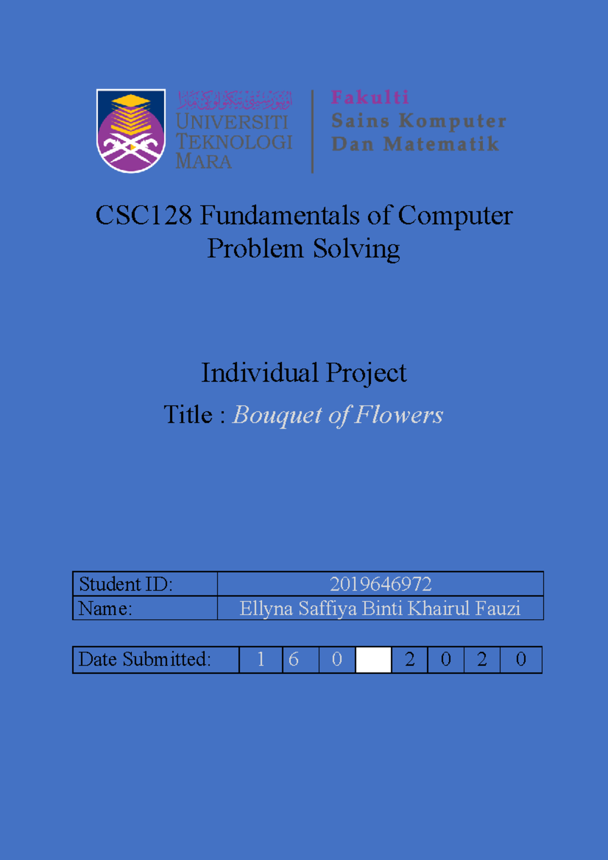 CSC128 Fundamentals Of Computer Problem Solving Individual Project ...