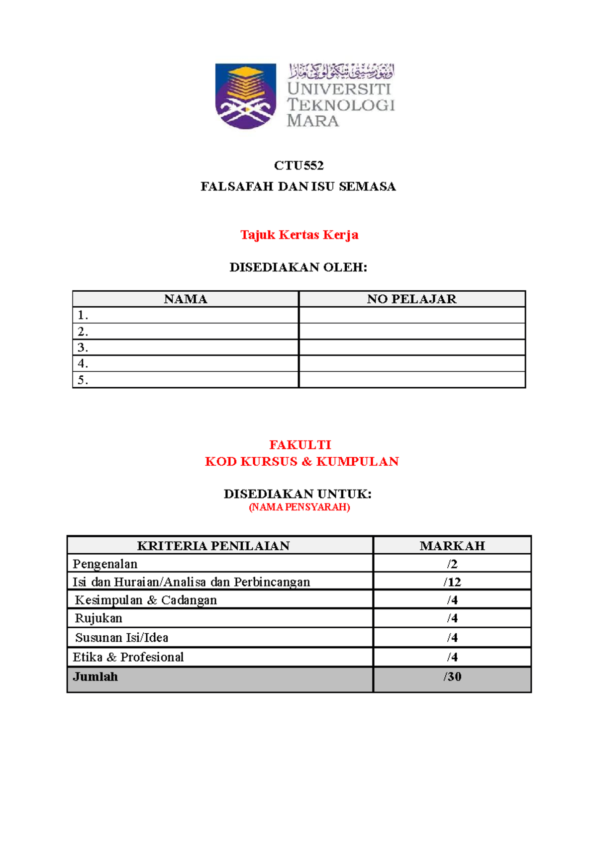 2022 CTU552 Cover DAN ISI Kandungan Kertas Kerja - CTU FALSAFAH DAN ISU ...