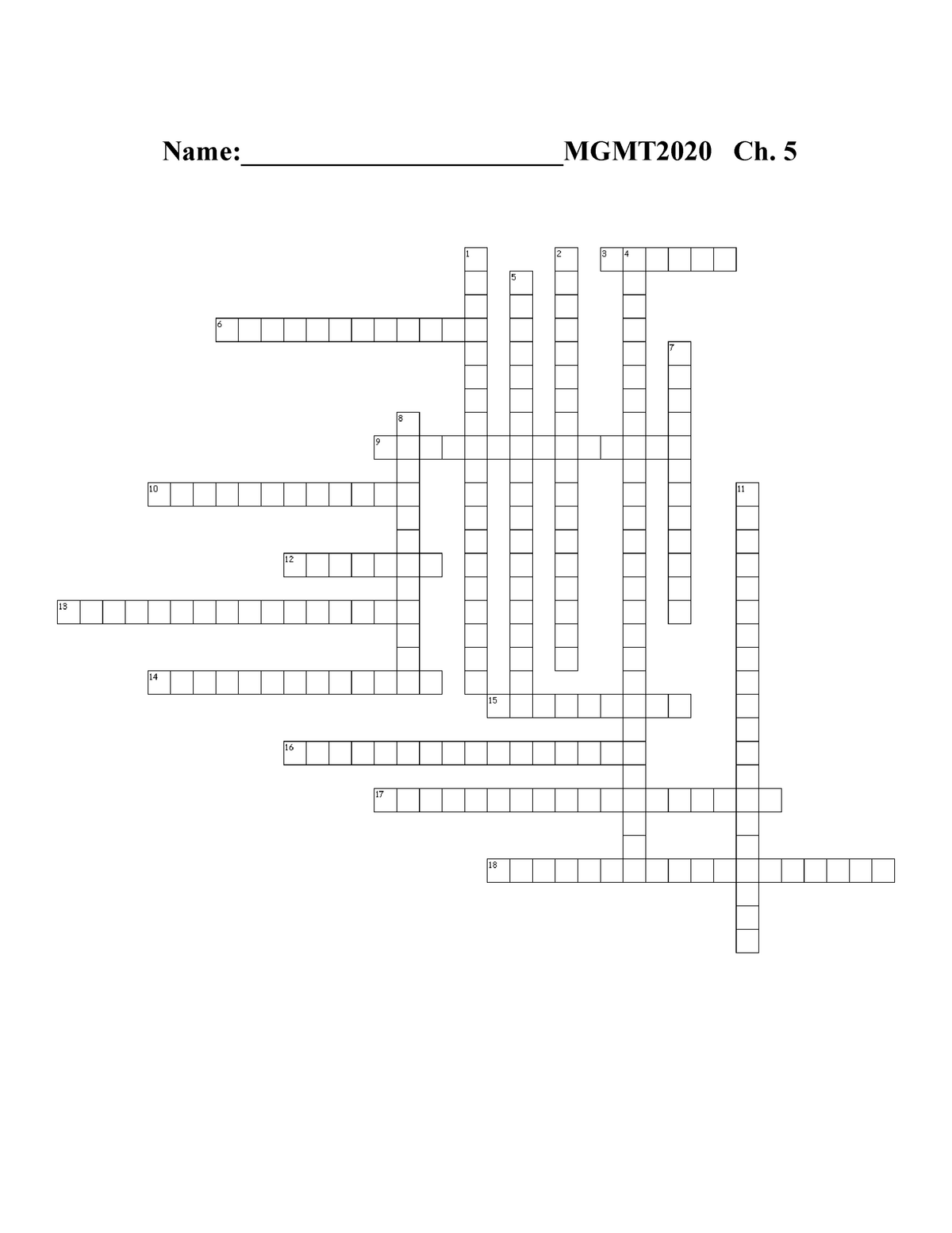 2020 Crossword Puzzle Chapter 5 Ch 5 Across 3 Psychological