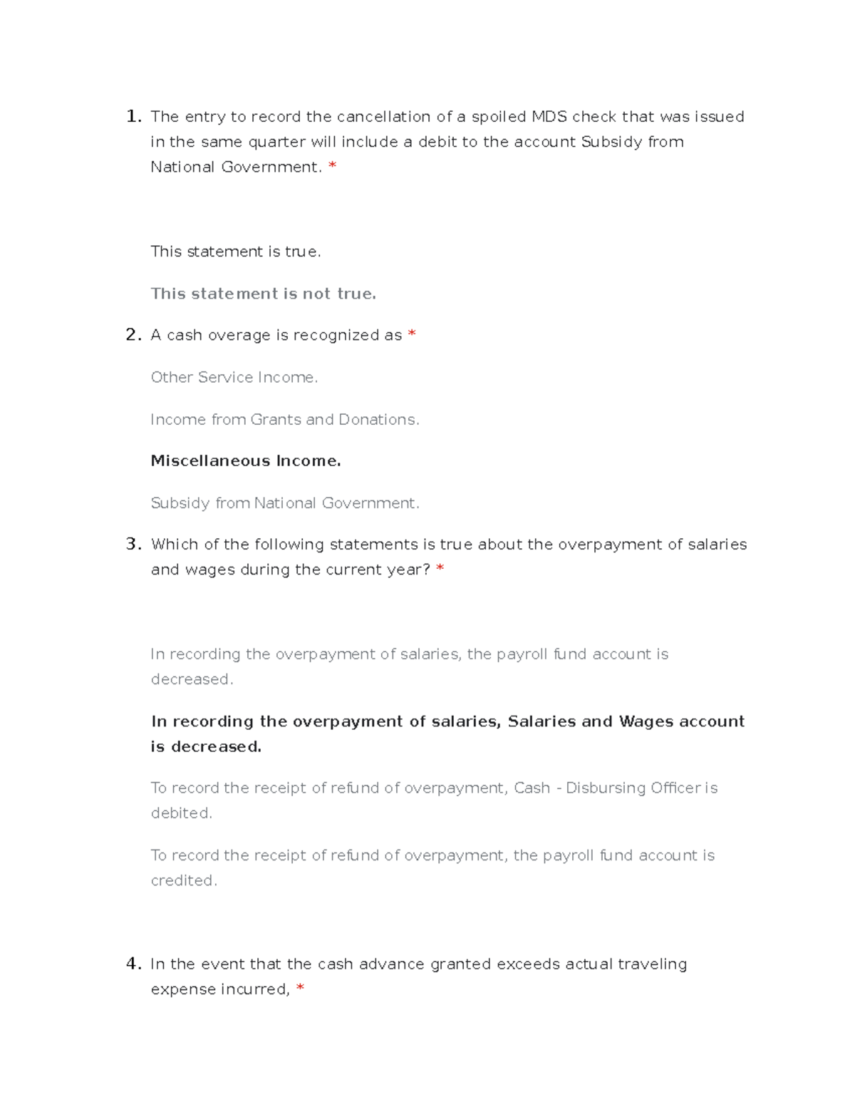 GOVT ACCT - Quiz 5 - Miscellaneous Transactions - 1. The entry to ...