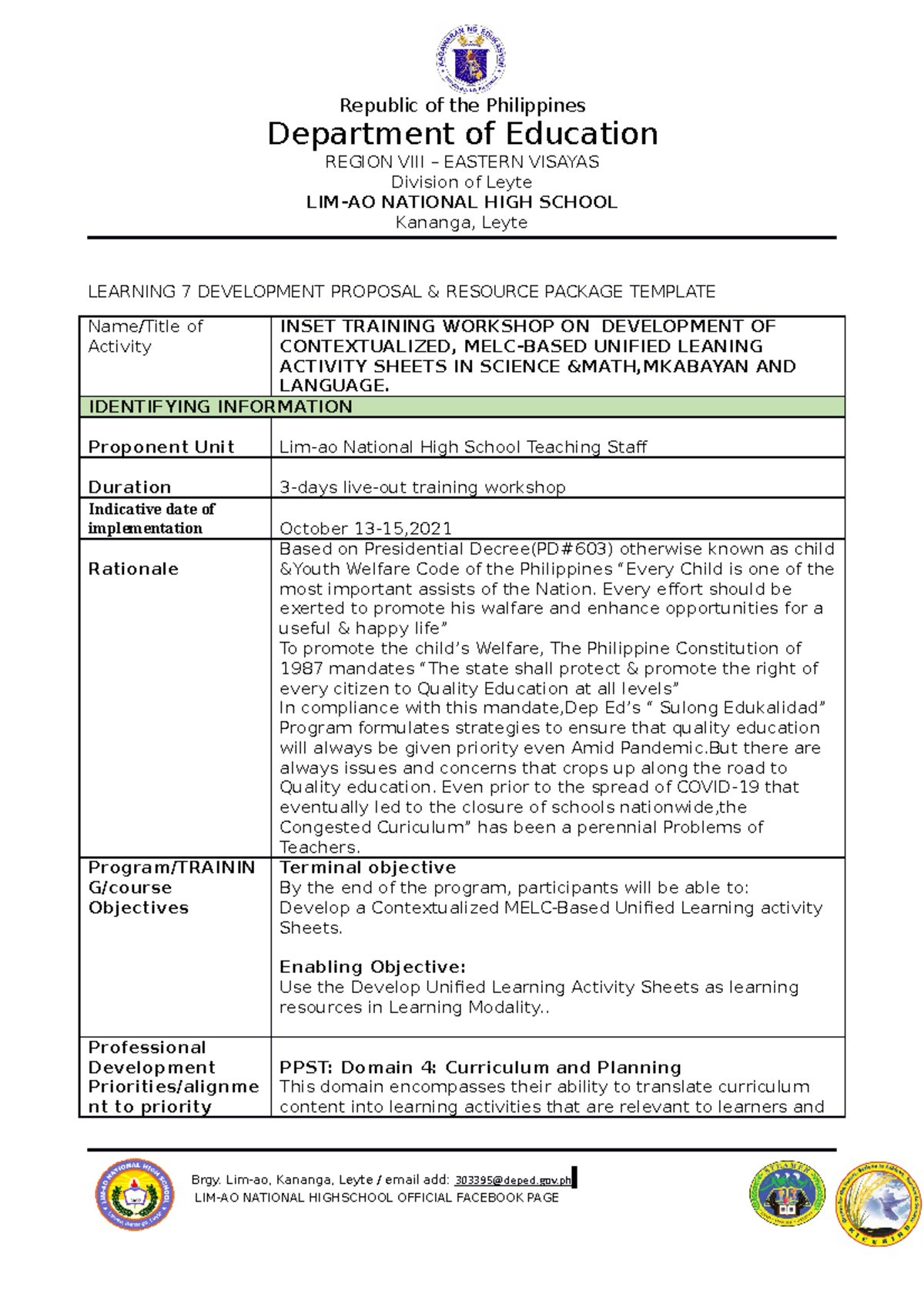 Inset Design - Grade: 75 - Republic of the Philippines Department of ...