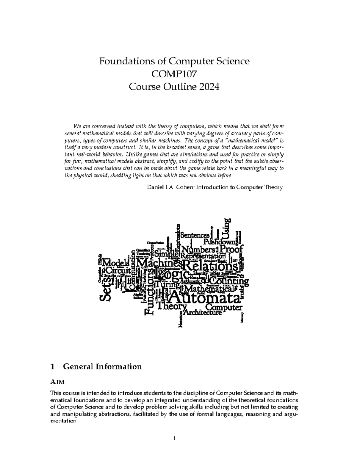 Course Outline - No other information - Foundations of Computer Science ...