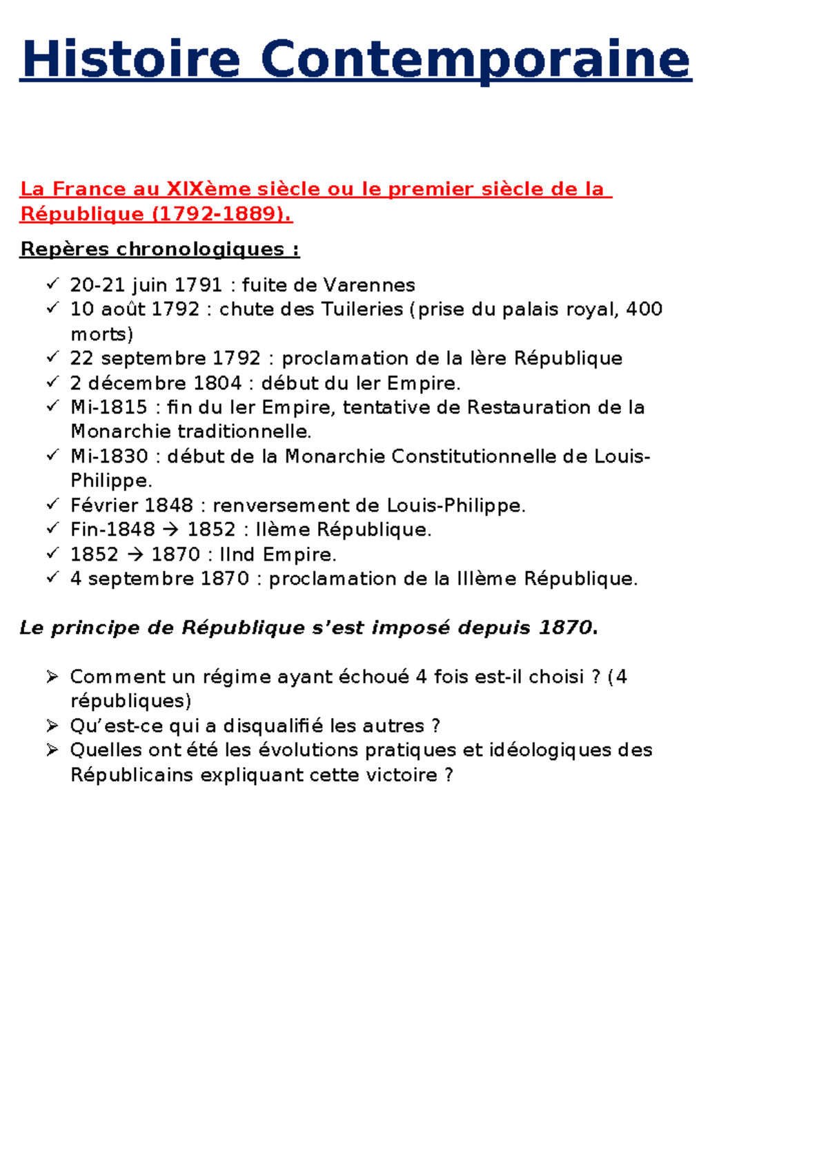 L1 - Histoire Contemporaine - Histoire Contemporaine La France au ...