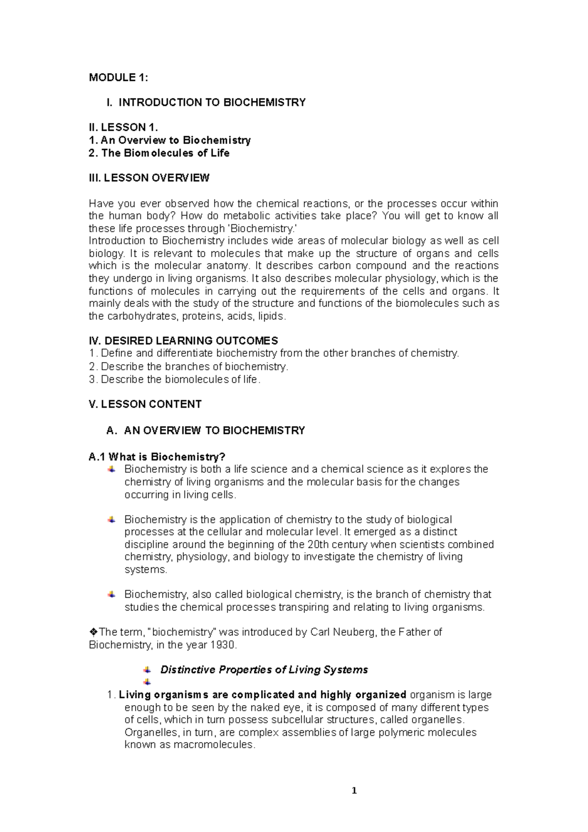 Module 1 A Introduction To Biochemistry Module 1 I Introduction To Module 1 A Introduction To Biochemistry Module 1 I Introduction To