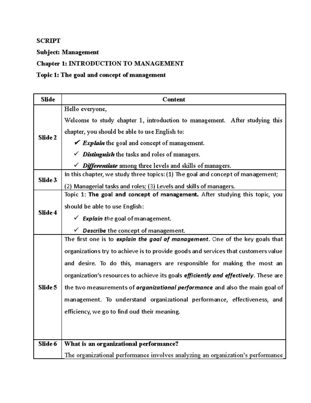 1.Topic 1 Script - abcdfg - SCRIPT Subject: Management Chapter 1 ...