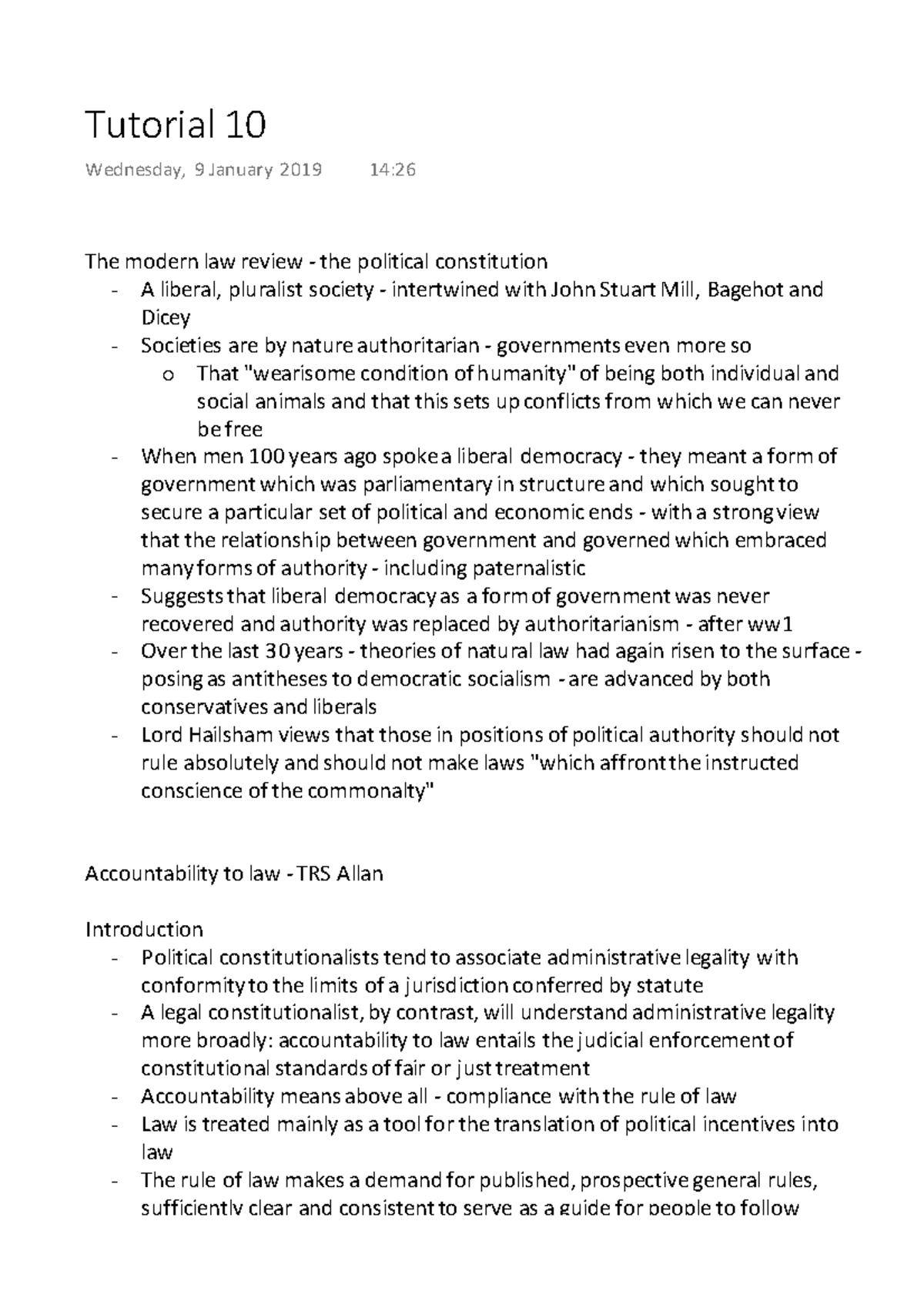 Admin law Tutorial 10 - The modern law review -the political ...