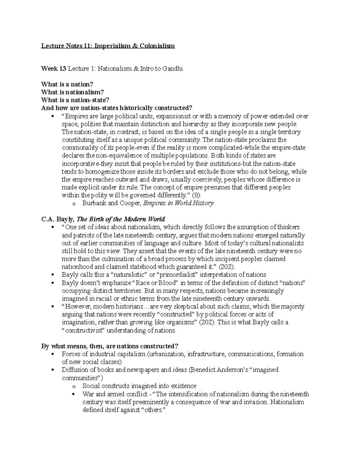 Lecture Notes 11 Imperialism And Colonialism - Lecture Notes 11 ...