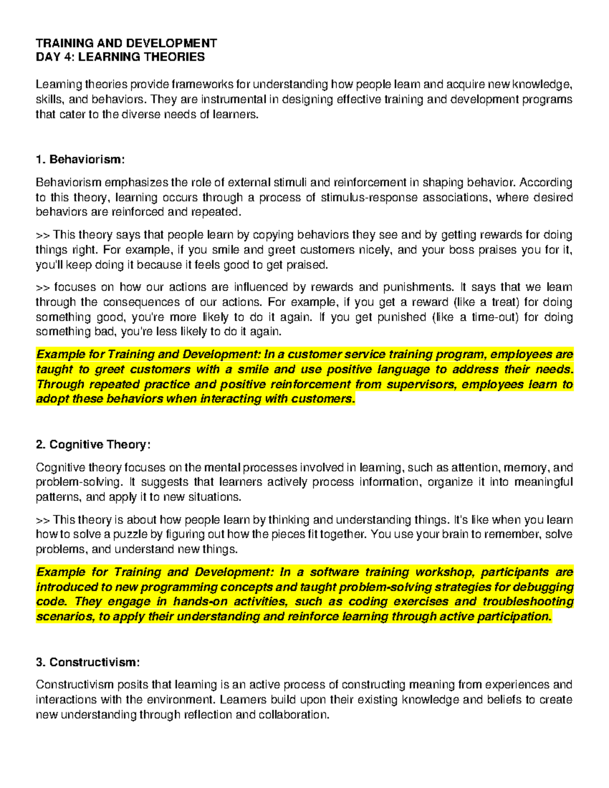 Learning Theories - TRAINING AND DEVELOPMENT DAY 4 : LEARNING THEORIES ...