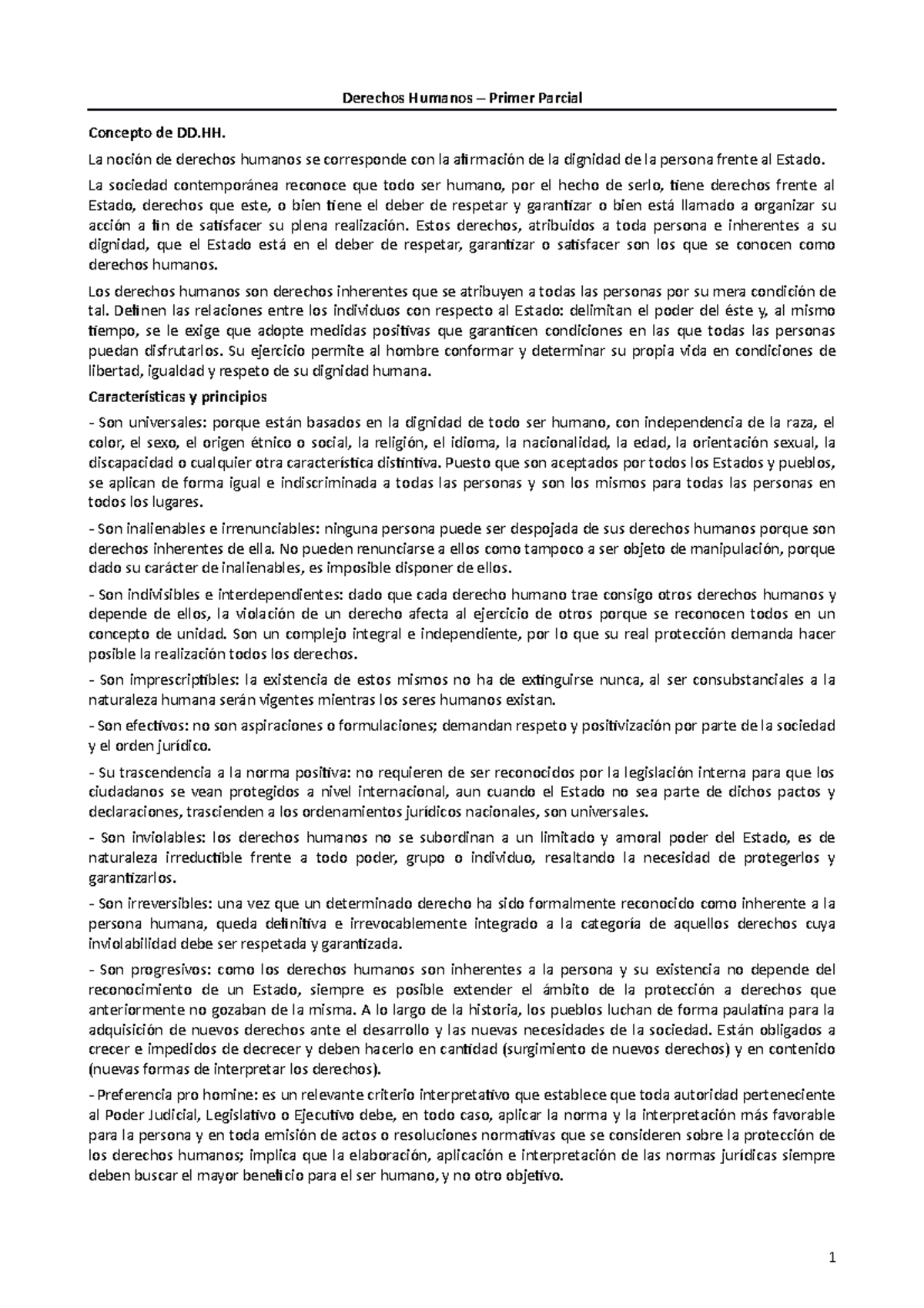 Resumen Primer Parcial Derechos Humanos - Derechos Humanos – Primer ...