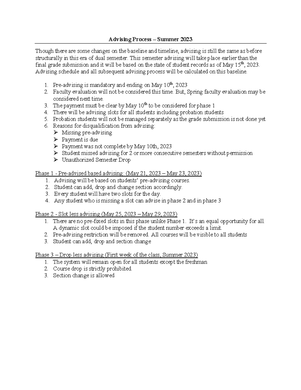 Advising process summer 2023 - Advising Process – Summer 2023 Though ...