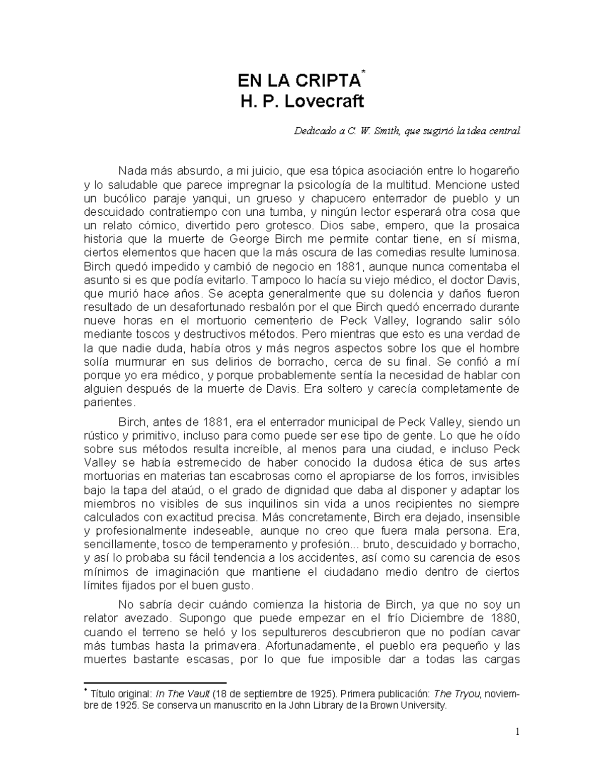 H. P. Lovecraft - En la cripta - EN LA CRIPTA * H. P. Lovecraft ...