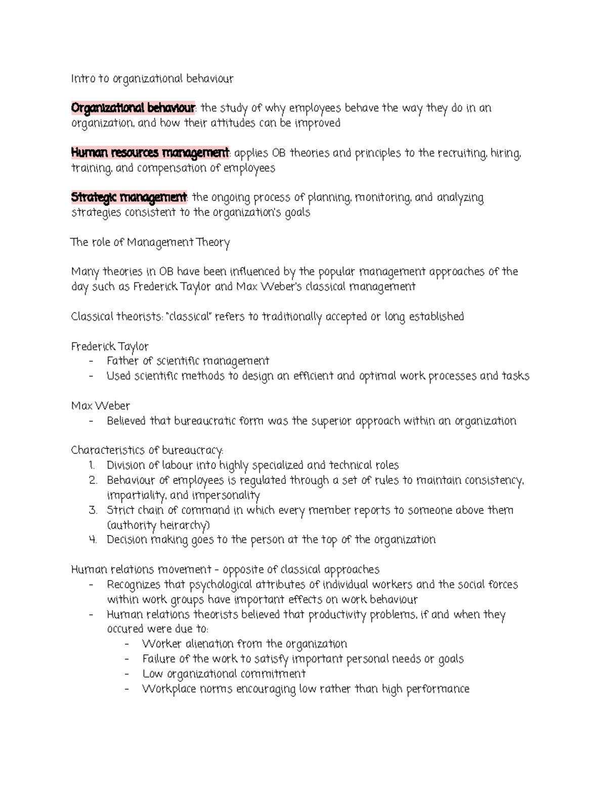 Chapter 1 organizational behaviour - Intro to organizational behaviour ...