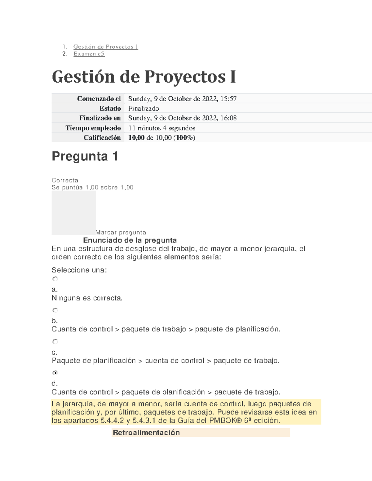 Examen C5 - Gestión De Proyectos - 1. Gestión De Proyectos I 2. Examen ...