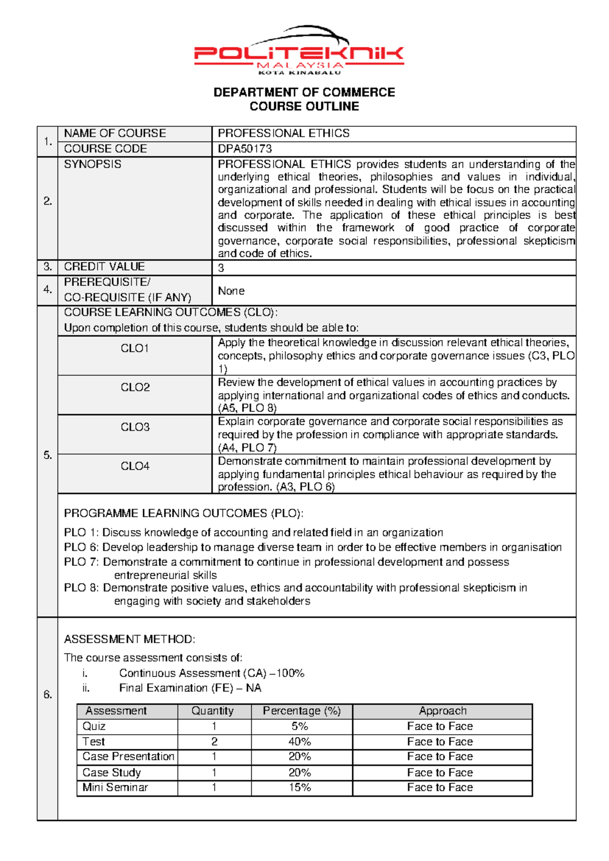 Course Outline DPA50173 Sesi 2 2022 2023 signed - DEPARTMENT OF ...