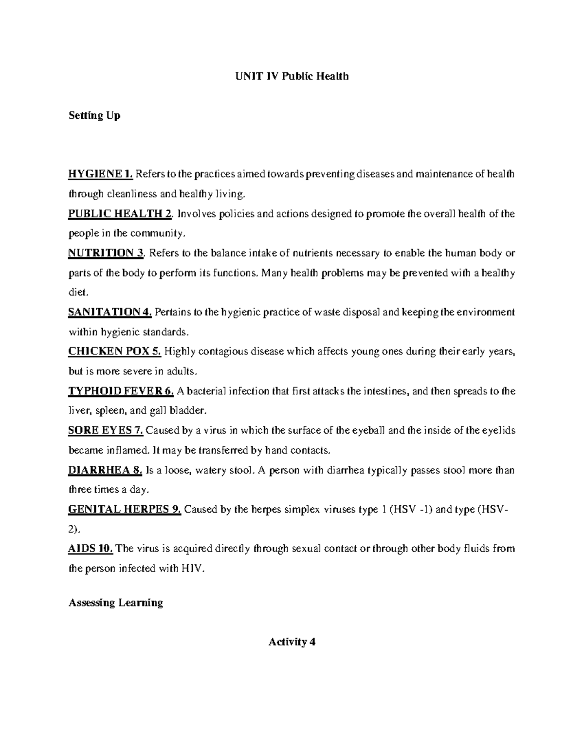 UNIT IV Public Health UNIT 4 NSTP (NATIONAL SERVICE TRAINING PROGRAM