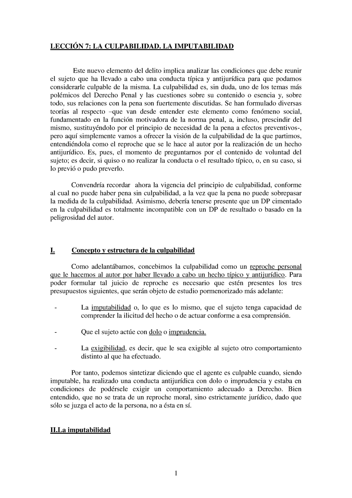 Tema 7 La Culpabilidad Y La Punibilidad - LECCIÓN 7: LA CULPABILIDAD ...