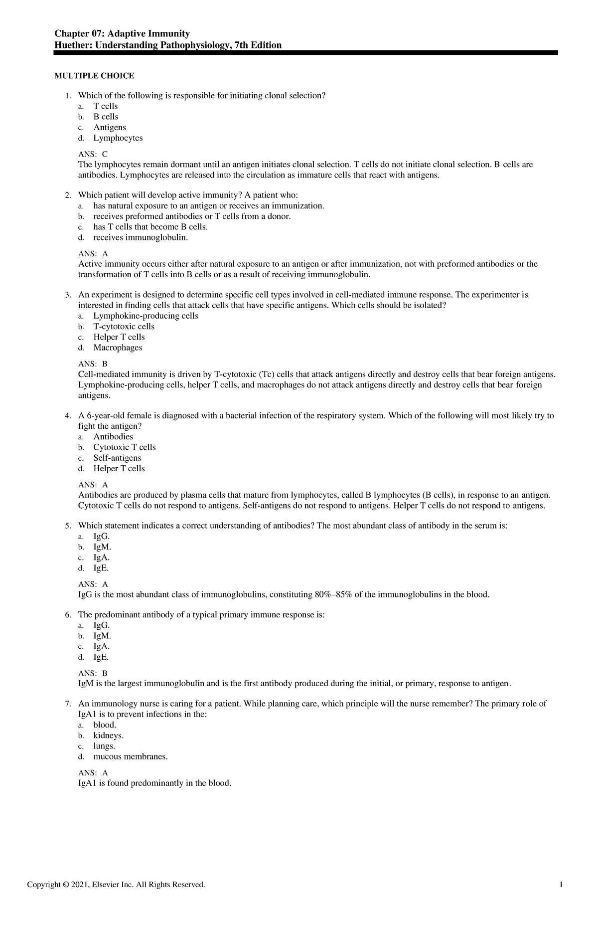 Exam View - Chapter 07 - Blueprint - Copyright © 2021, Elsevier Inc ...