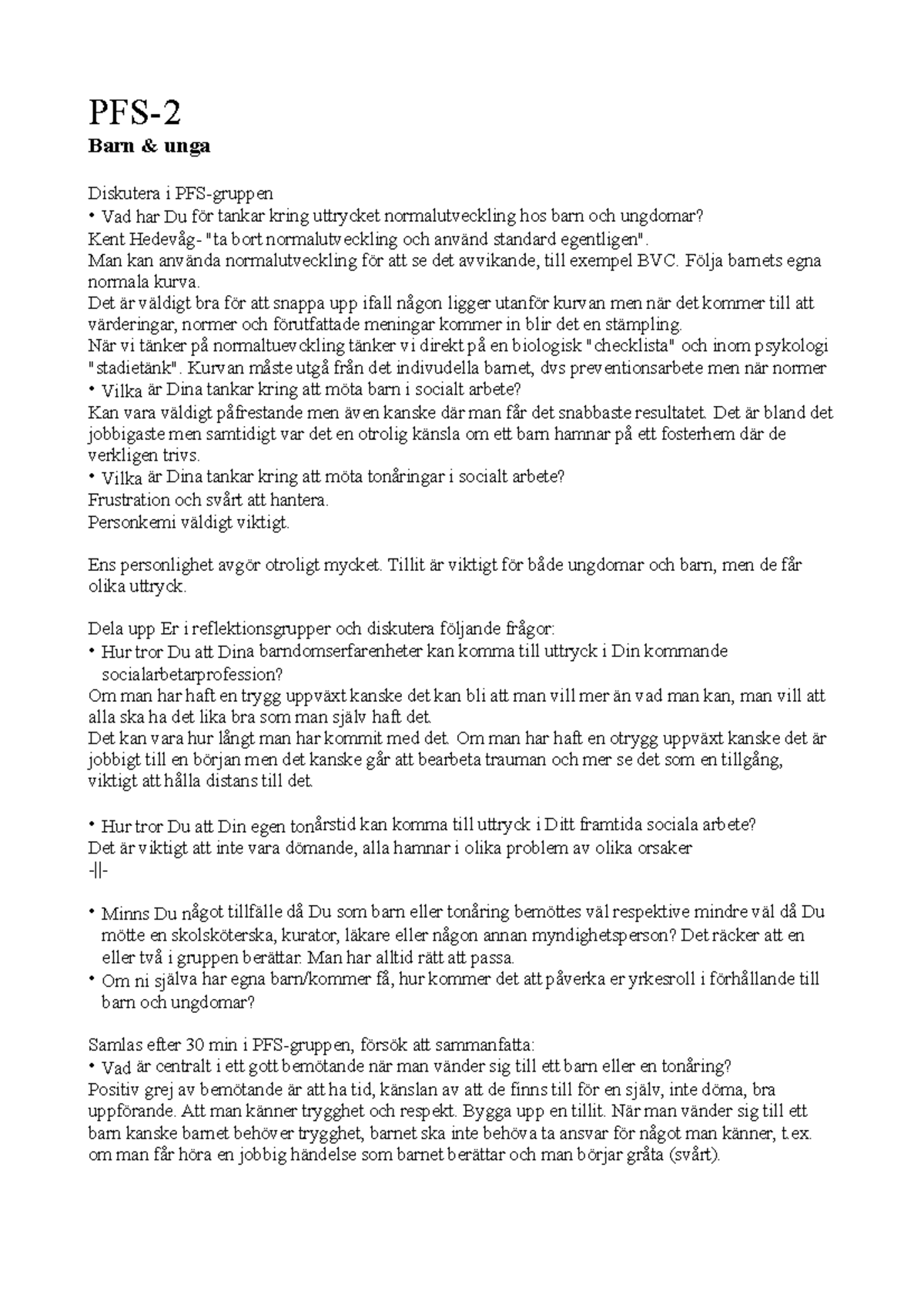 PFS-2 - Professionellt förhållningssätt. - PFS-2 Barn & unga Diskutera ...