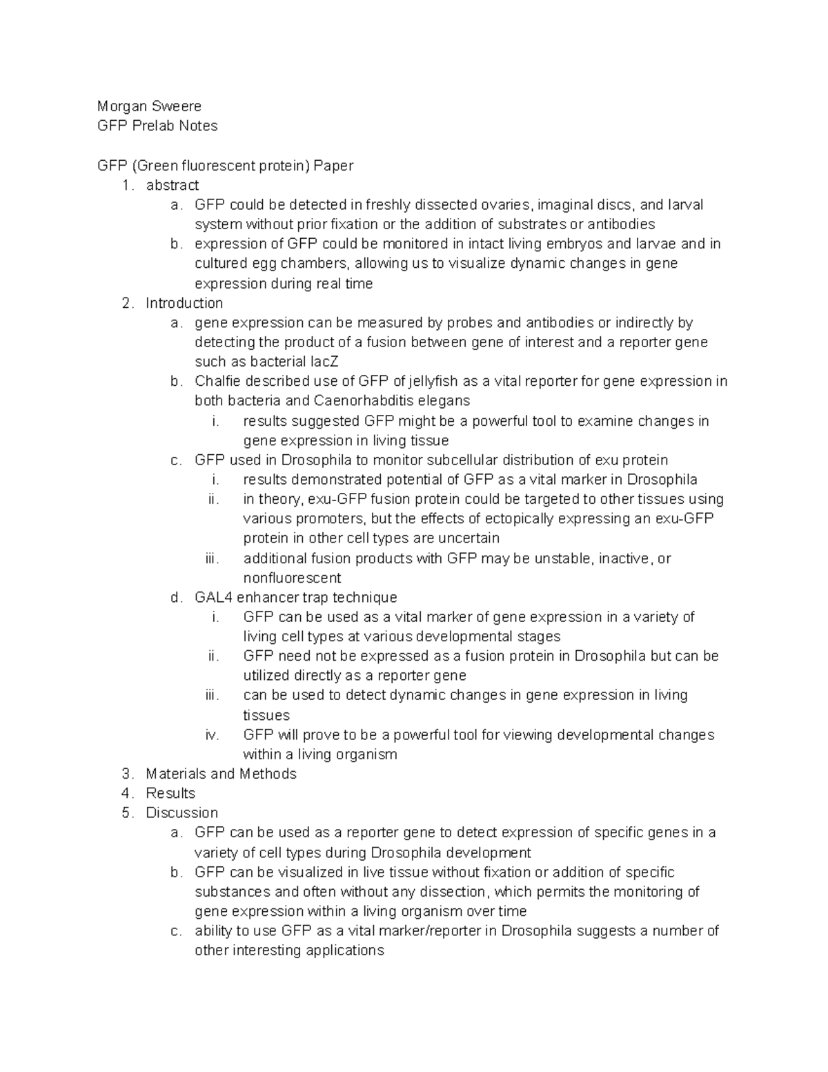 GFP Prelab Notes - horton - Morgan Sweere GFP Prelab Notes GFP (Green ...
