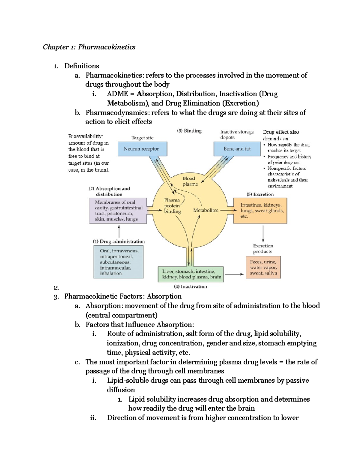 Ch. 1 Pharmacokinetics (ADME) - Chapter 1: Pharmacokinetics Definitions ...