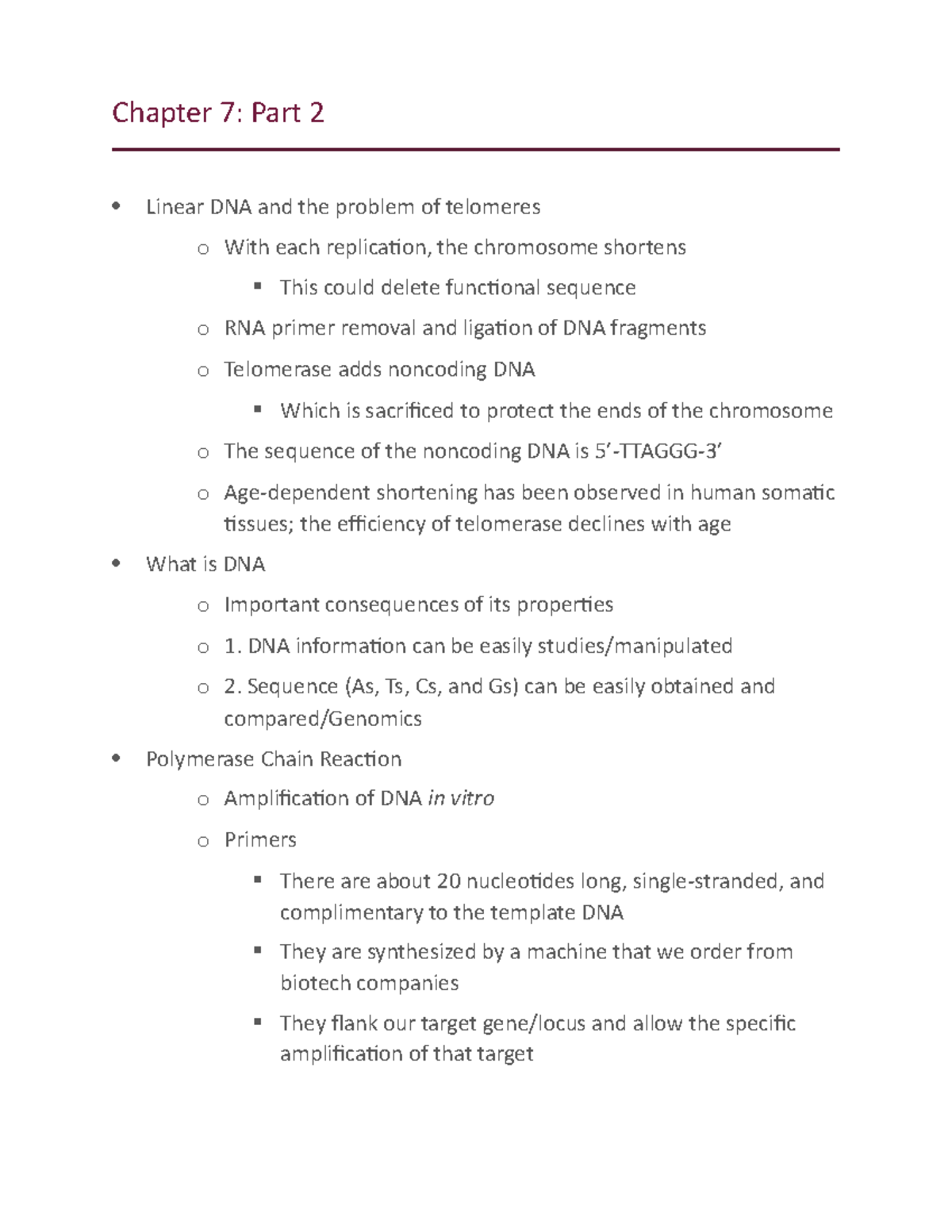Chapter 7-Part2 - ppt notes - Chapter 7: Part 2 Linear DNA and the ...