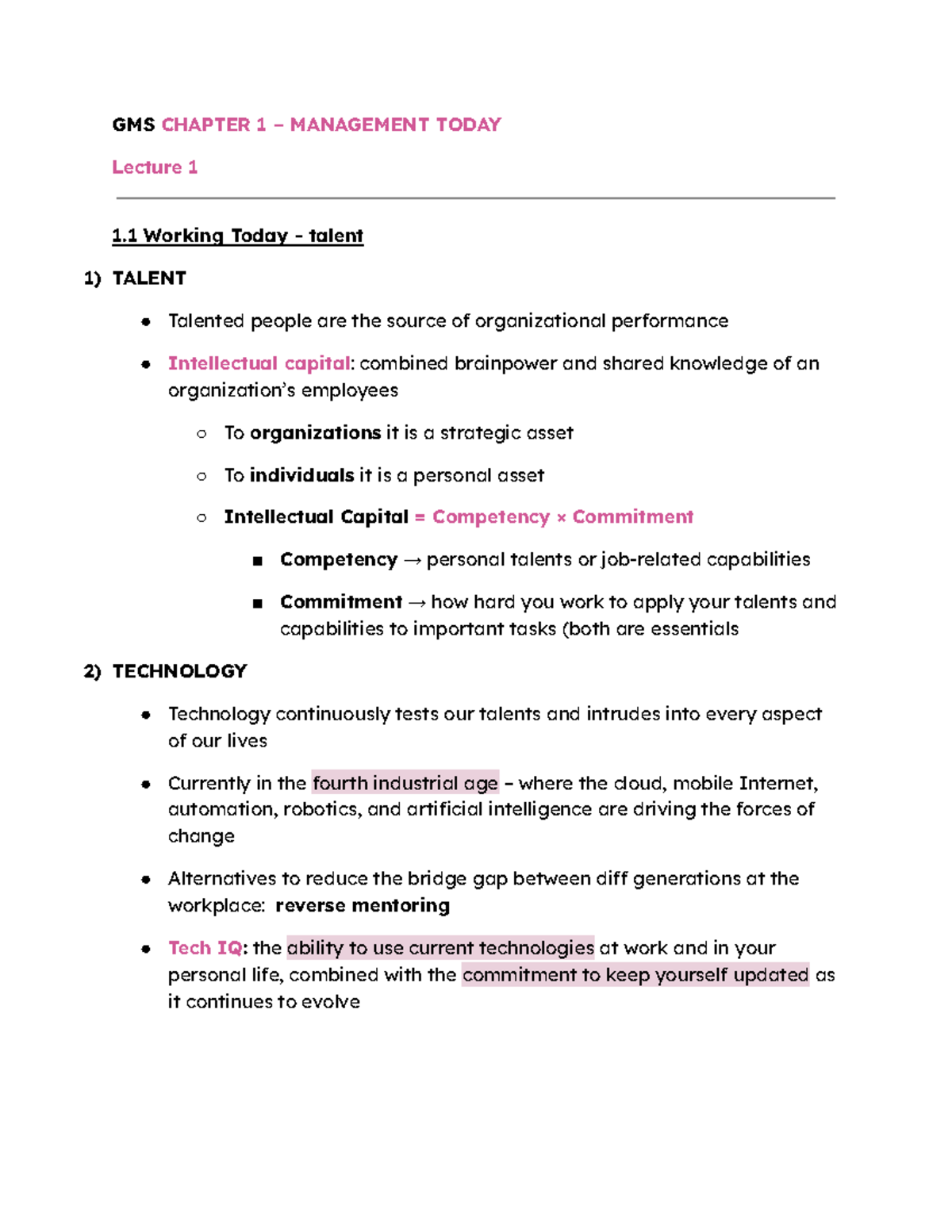 global management ch1 notes - GMS CHAPTER 1 – MANAGEMENT TODAY Lecture ...