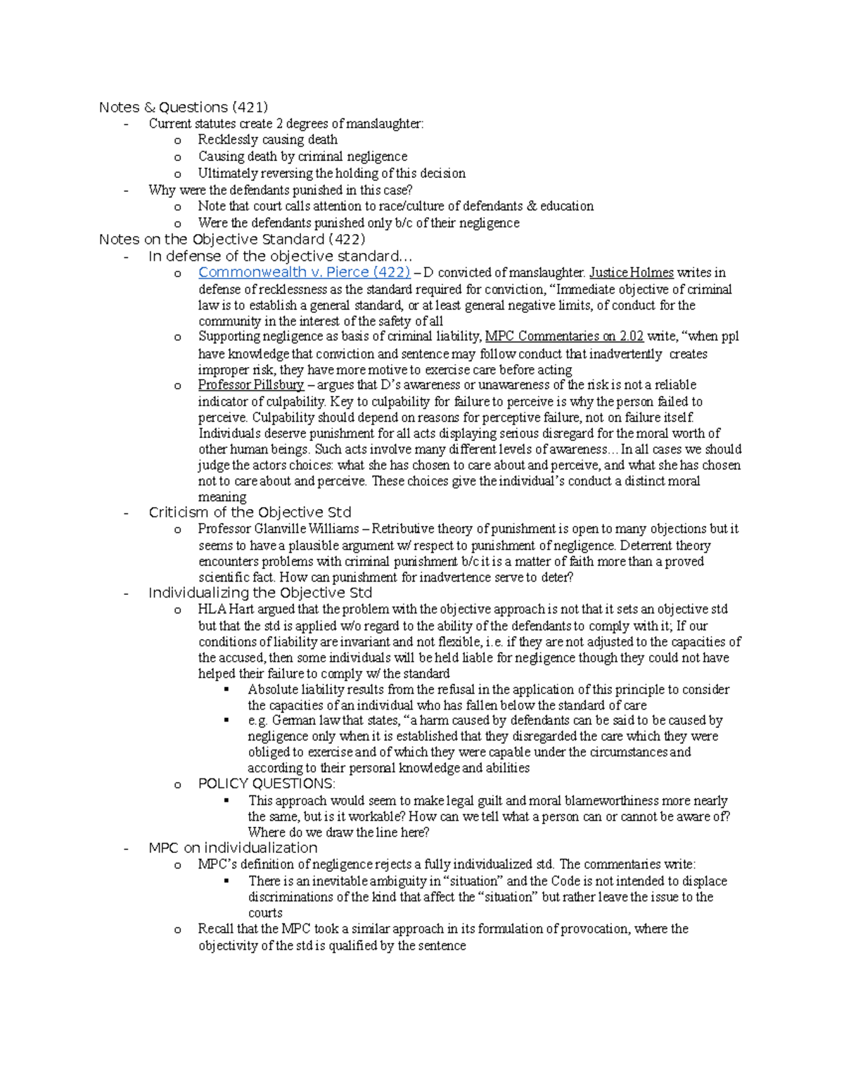 Criminal Law Prof. Todd 2 Notes & Questions (421) Current