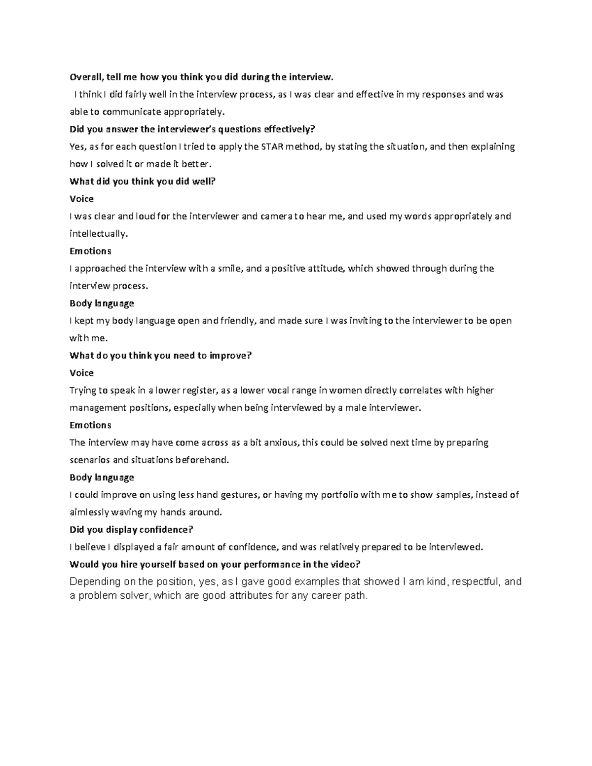 Interview Assignment - Overall, tell me how you think you did during ...