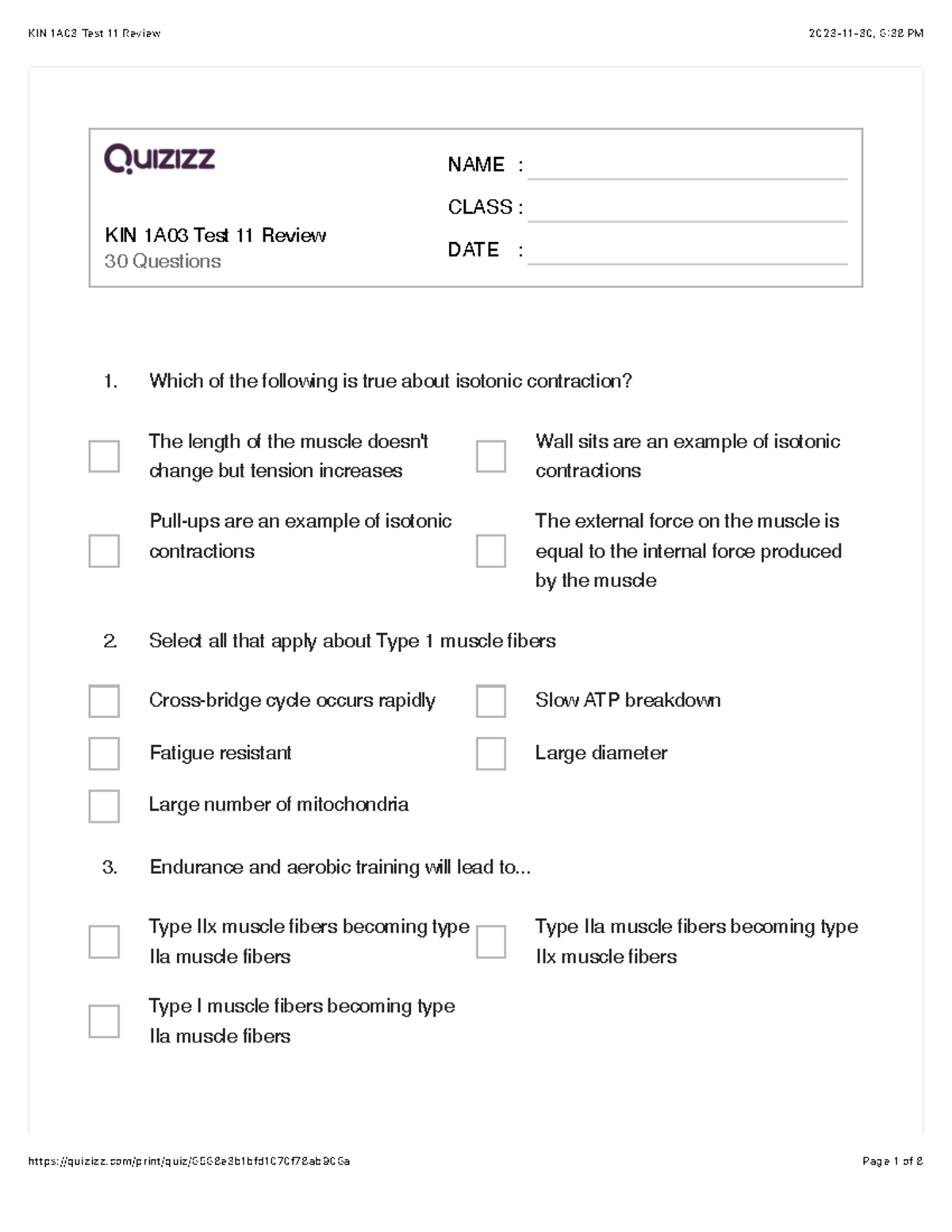 KIN 1A03 Test 11 Review - study - KIN 1A03 Test 11 Review 30 Questions ...