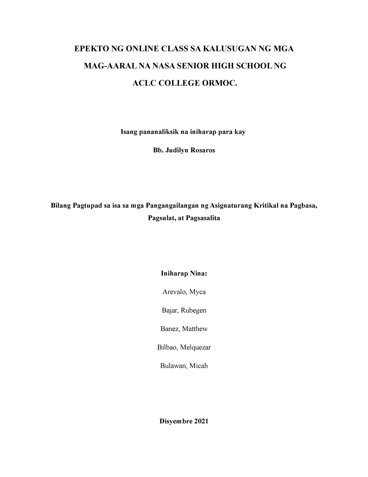 research title in filipino