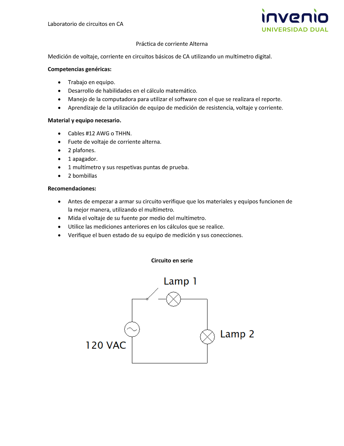 Práctica De Corriente Alterna Laboratorio De Circuitos En Ca Pr·ctica De Corriente Alterna 1422