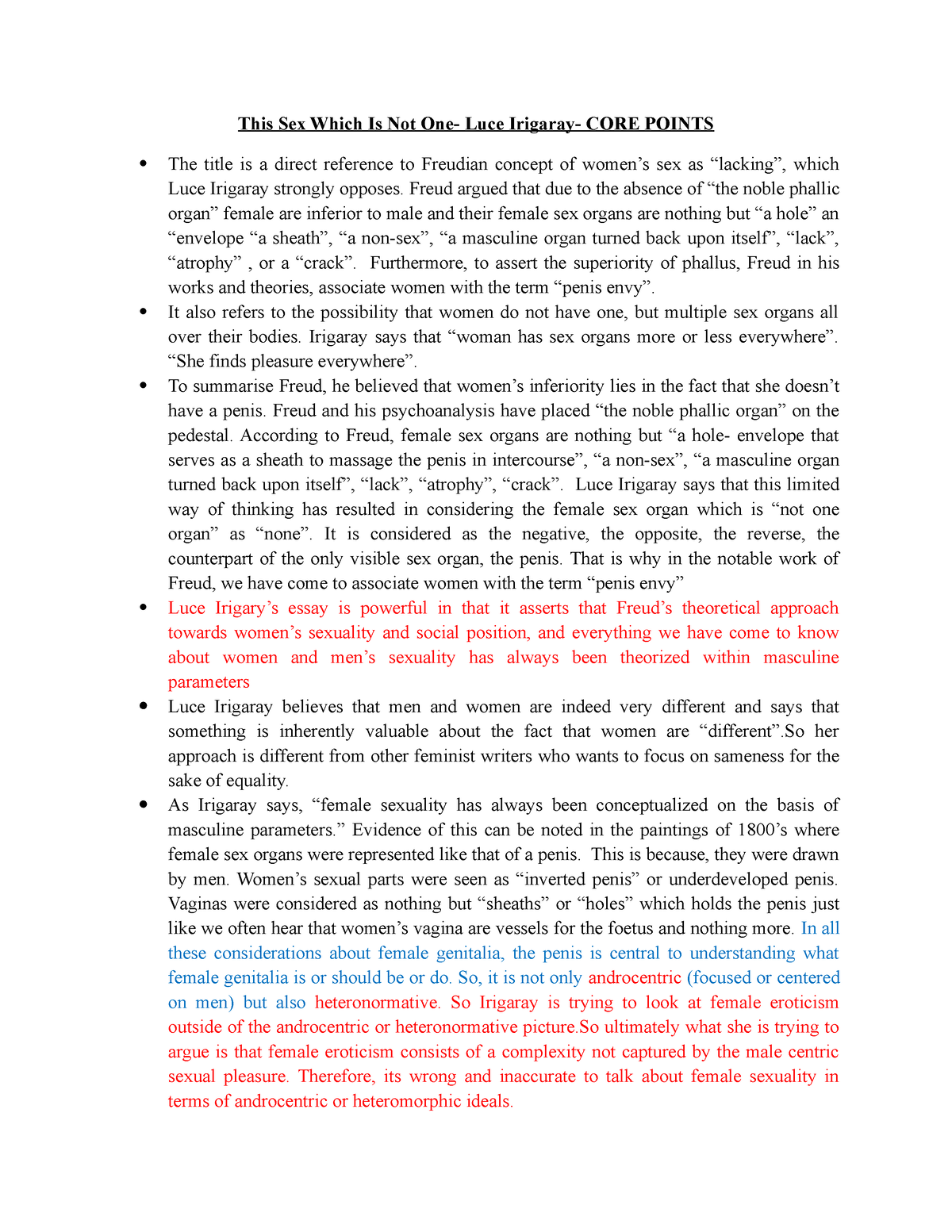 This Sex Which Is Not One Core Points This Sex Which Is Not One Luce Irigaray Core Points