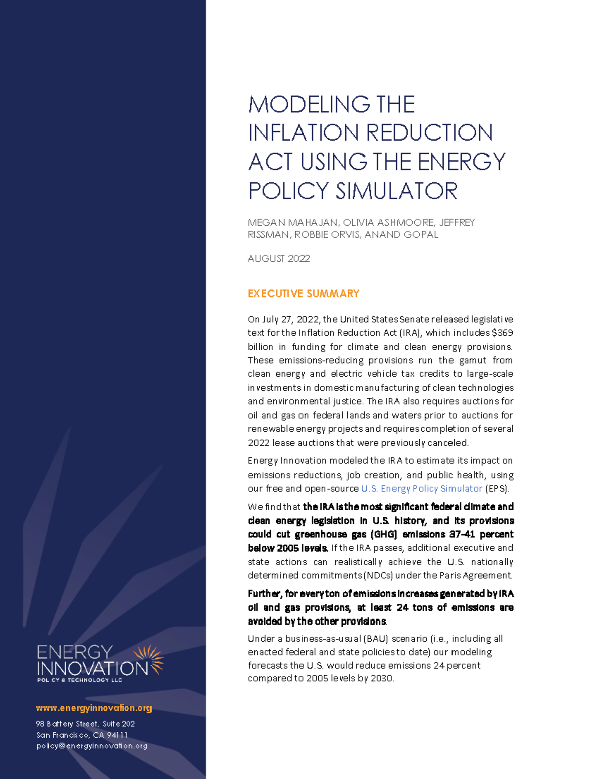 ModelingtheInflationReductionActwiththeUSEnergyPolicy