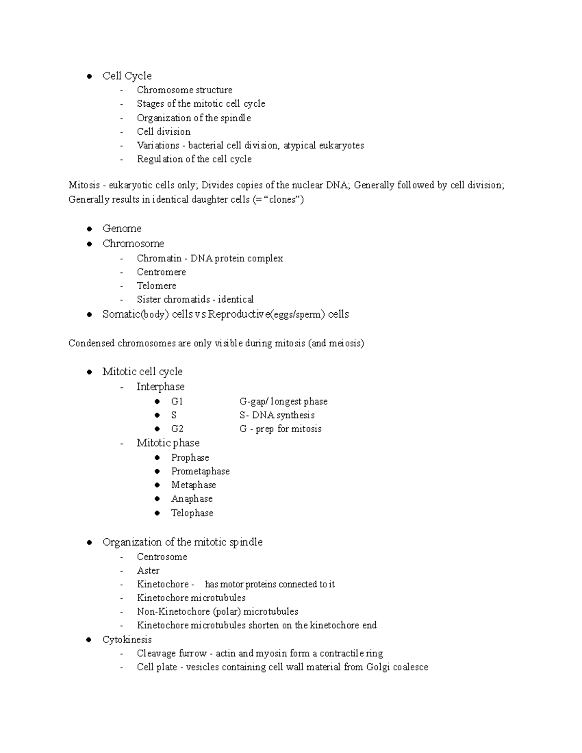 Bio Chapter 162 Fall beginning - Cell Cycle Chromosome structure Stages ...