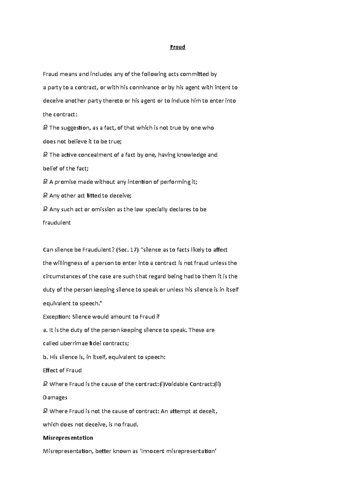 Bel 16 - Shortest note - Fraud Fraud means and includes any of the ...