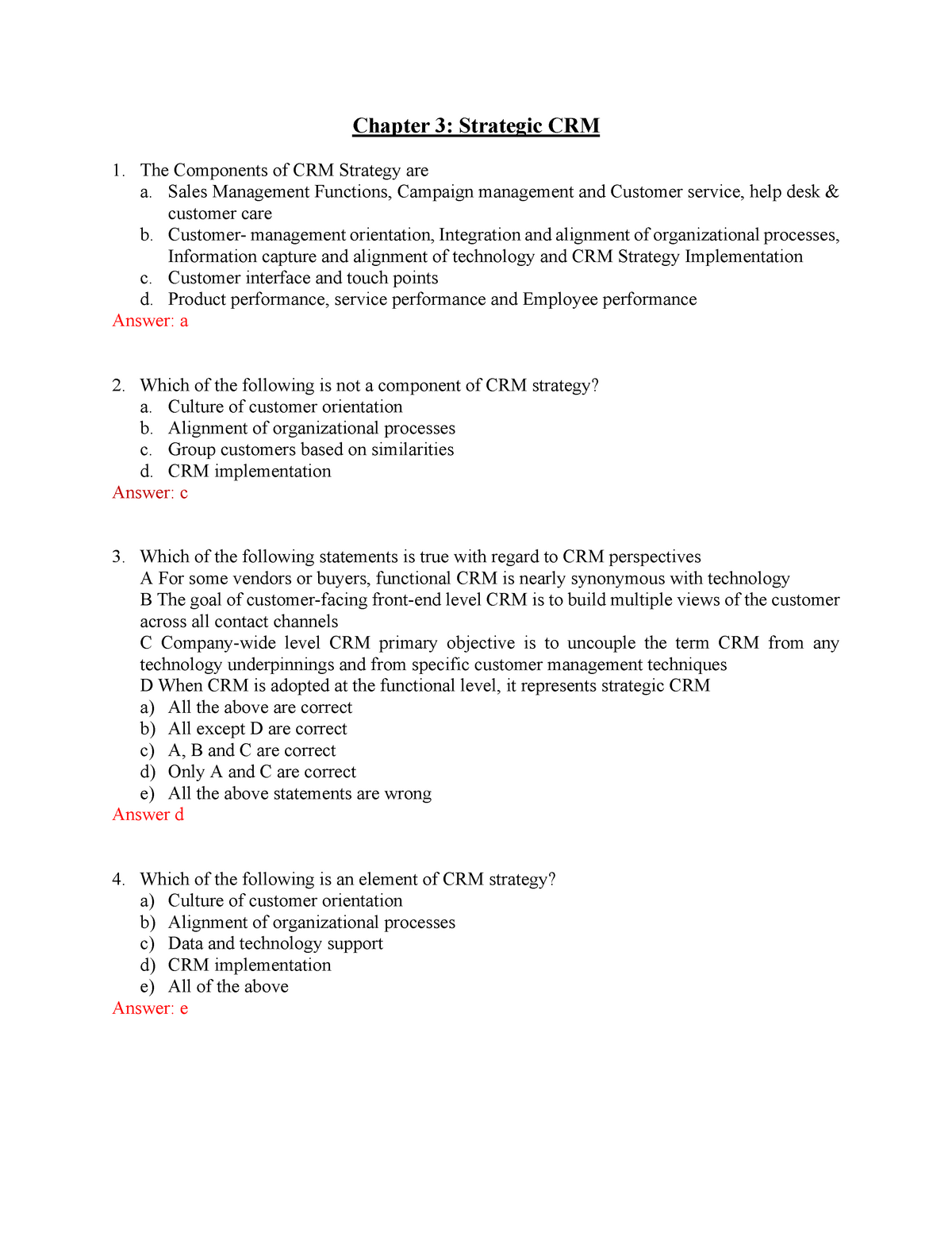 Chapter 3 (Part-2) Questions - Chapter 3: Strategic CRM The Components ...