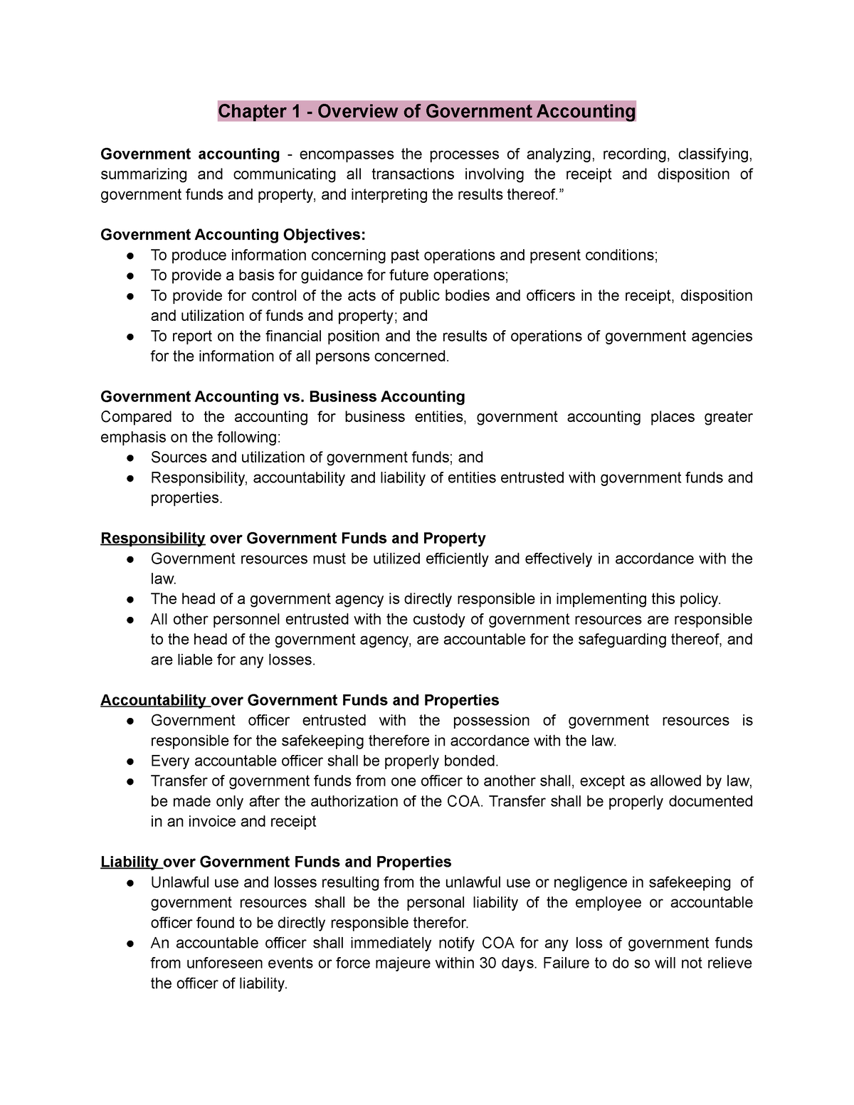 Chapter 1 To 2 - Overview Of Government Accounting - Chapter 1 ...