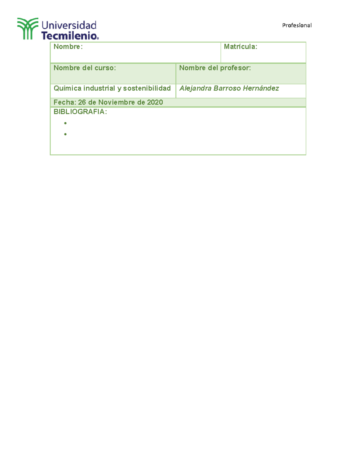 Evidencia 3 modulo 3-Quimica - Nombre: Matrícula: Nombre del curso ...