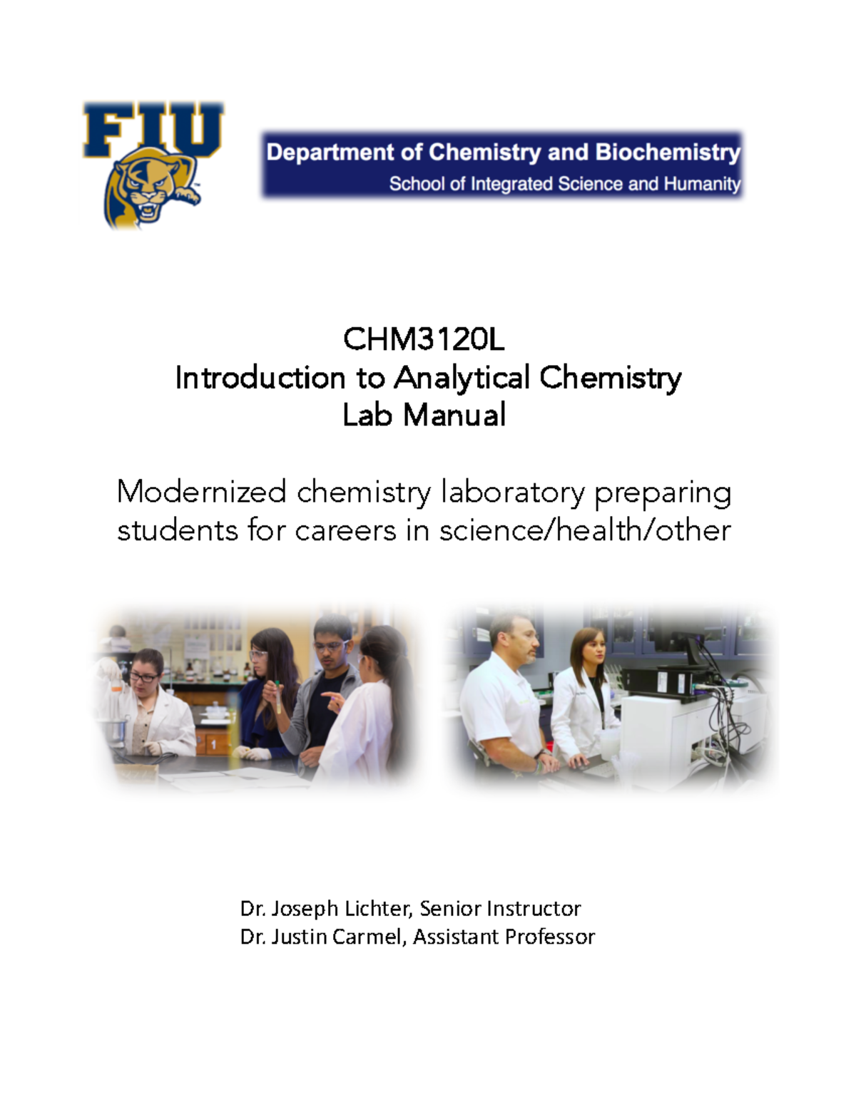 Fall2021 CHM3120L Manual CHM 3120 L Introduction to Analytical