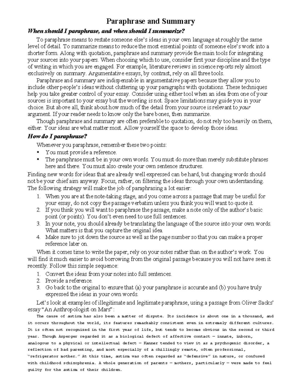 On para and summa - Paraphrase and Summary When should I paraphrase ...