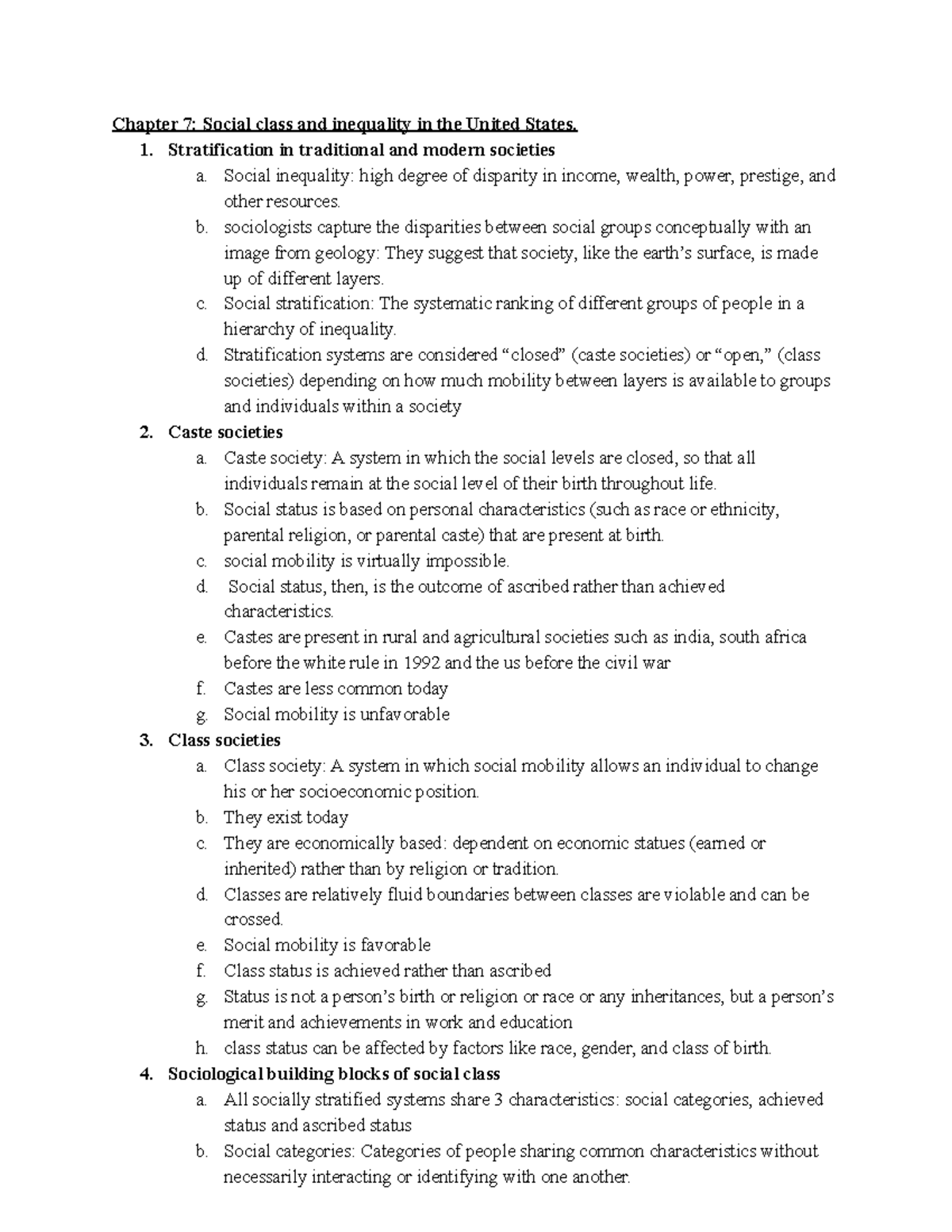 Chapter 7 study guide Chapter 7 Social class and inequality in the