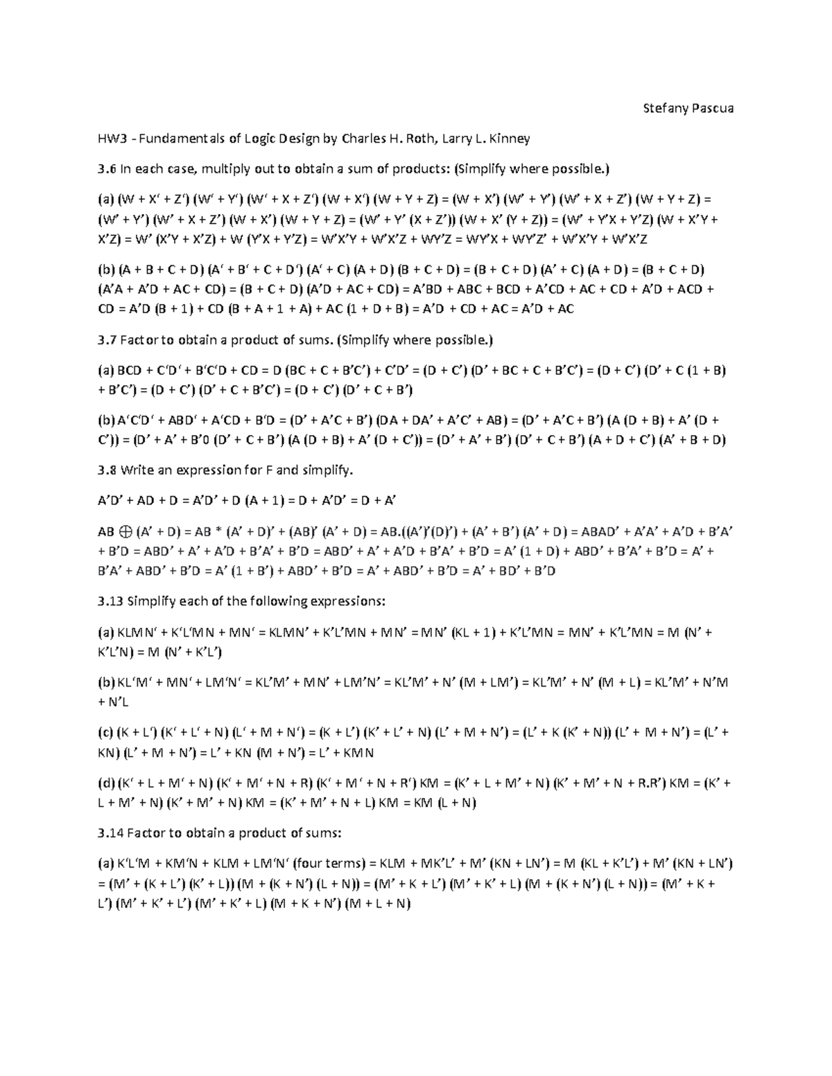 Hw3 Ee 2513 0a1 Spring 21 Logic Design Paul Morton Stefany Pascua Hw3 Fundamentals Of Logic Studocu