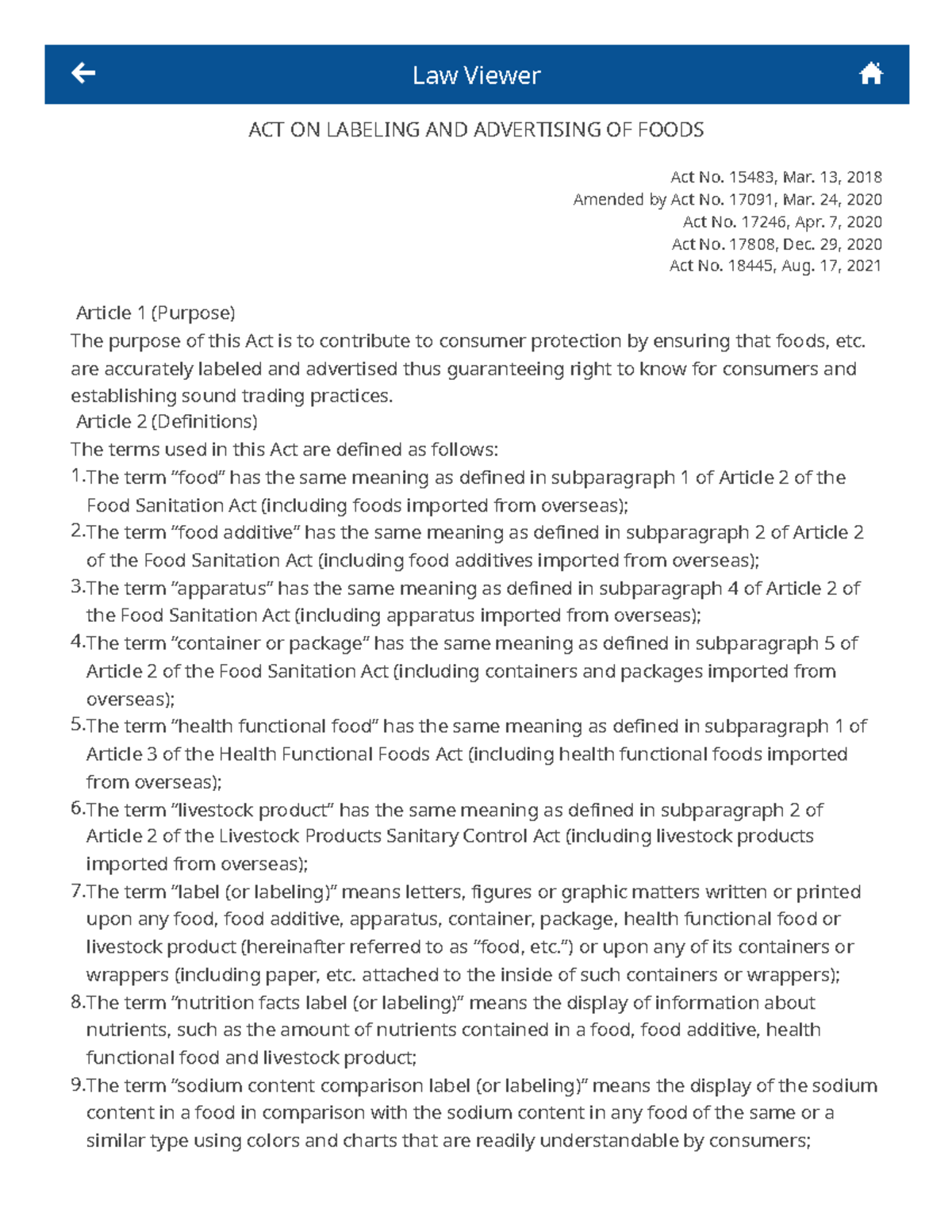 ACT ON Labeling AND Advertising OF Foods - ACT ON LABELING AND ...
