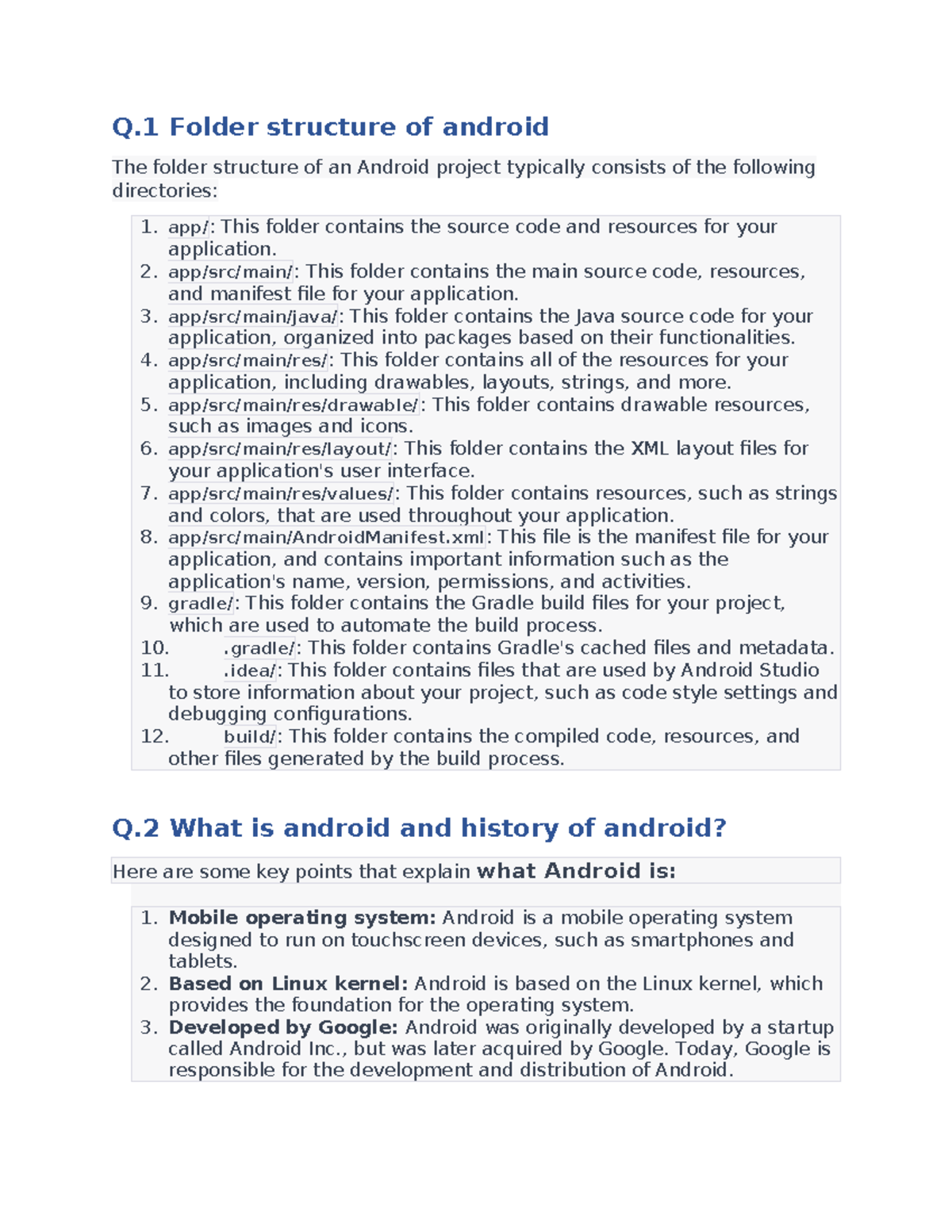 1st Internal(Android) - Q Folder structure of android The folder ...