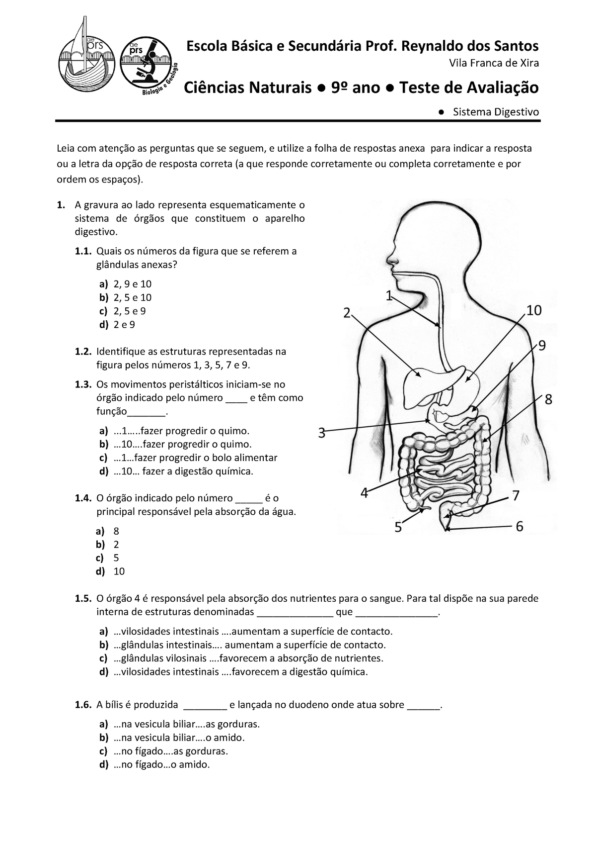 CN9 Teste Sistema Digestivo 2019 Correc - Escola B·sica E Secund·ria ...