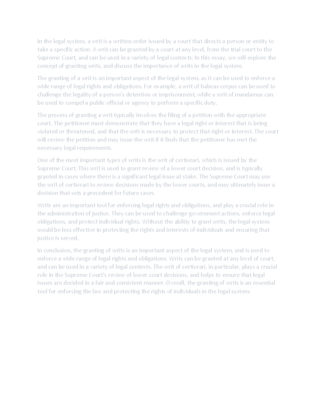 Granting Writ - Business Law and Ethics - In the legal system, a writ ...