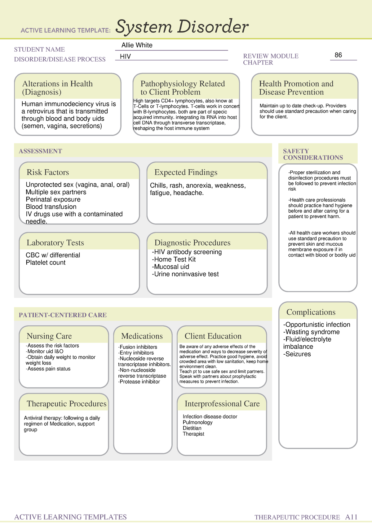 HIV system disorder - STUDENT NAME DISORDER/DISEASE PROCESS REVIEW ...