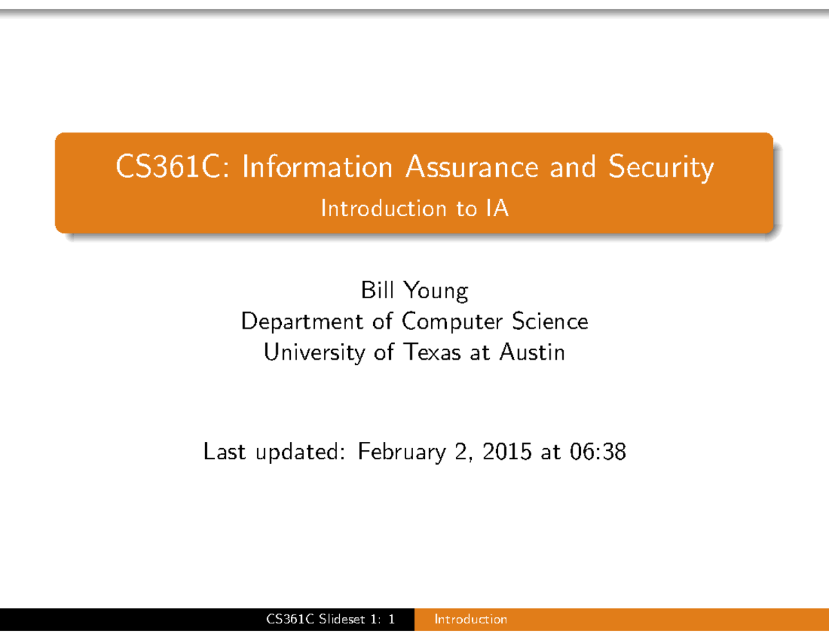 Module - The course related to cyber security - CS361C: Information ...